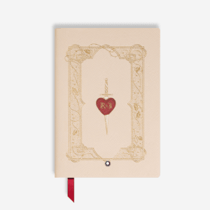 Copertina del Blocco Note Montblanc Romeo e Giulietta con cuore rosso trafitto da pugnale dorato