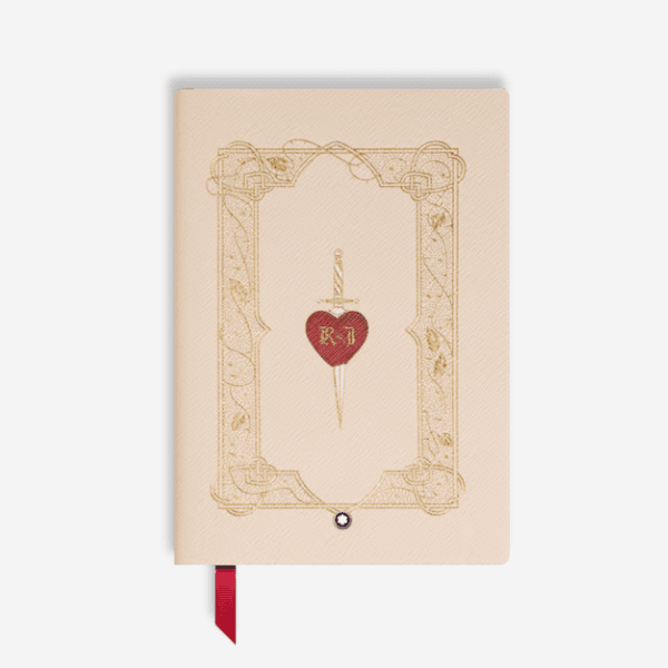 Copertina del Blocco Note Montblanc Romeo e Giulietta con cuore rosso trafitto da pugnale dorato