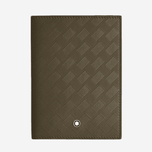 Porta passaporto Montblanc in pelle marrone con texture geometrica e logo a stella bianca.
