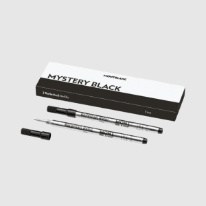due ricariche montblanc roller f mystery black mb128230 con confezione sullo sfondo