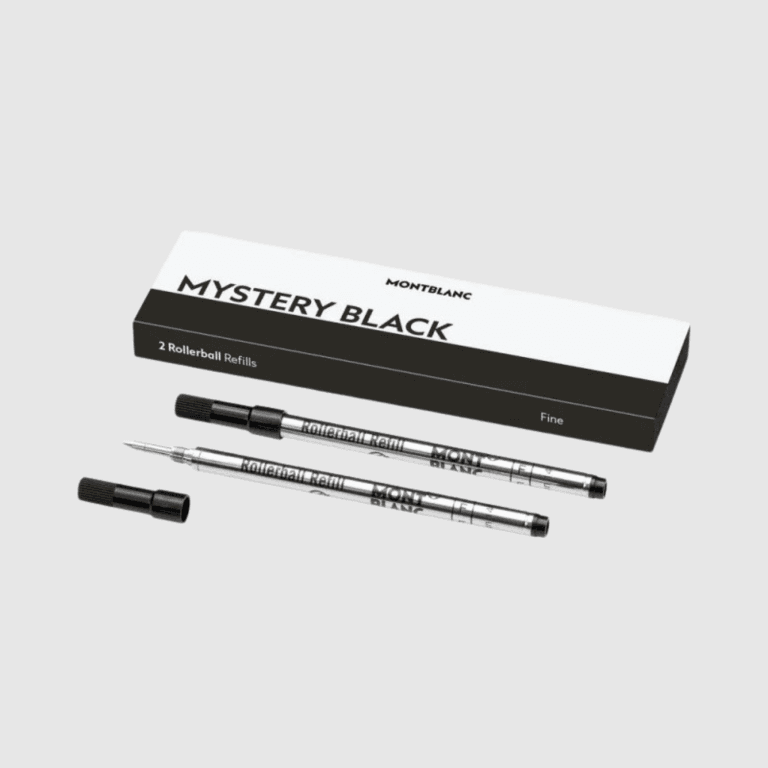 due ricariche montblanc roller f mystery black mb128230 con confezione sullo sfondo