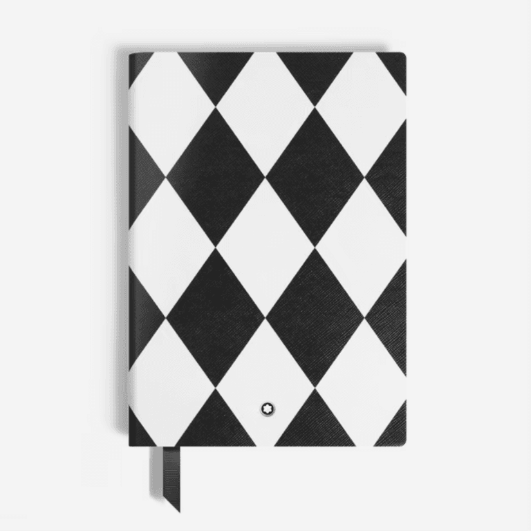 Montblanc MB134716 taccuino con copertina a rombi bianchi e neri e segnalibro nero