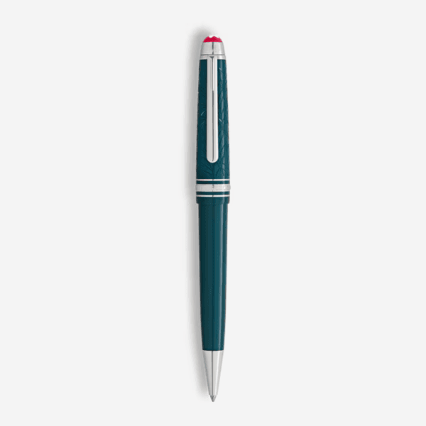 Montblanc Penna a Sfera Meisterstück Romeo e Giulietta Media in resina verde petrolio con dettagli platino e cappuccio inciso a foglia.