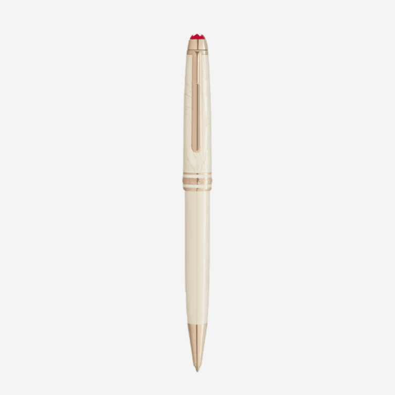 Penna sfera Meisterstück Montblanc Romeo e Giulietta in resina avorio con dettagli oro.