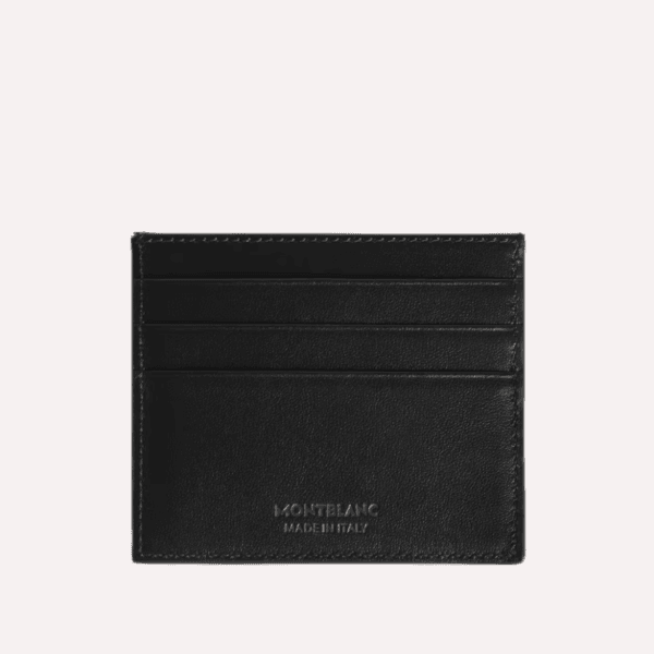 Portacarte pelle Montblanc nero/blu inchiostro con tre slot sul retro mostrati.