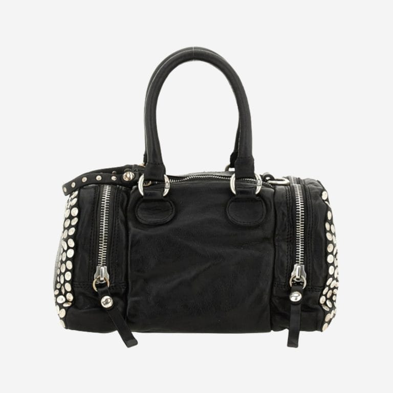 Borsa Campomaggi Britney in vacchetta nera con rivetti