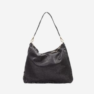Borsa Campomaggi Vianda monospalla in vacchetta nera con rivetti