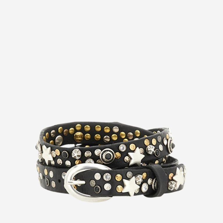 Cintura Campomaggi Afrodite nera con borchie e strass rosa