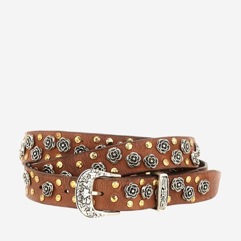 Cintura Campomaggi Classic in cuoio cognac con borchie