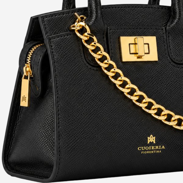 Borsa Cuoieria Fiorentina Bella Micro Tote Bag in Pelle Saffiano Nero